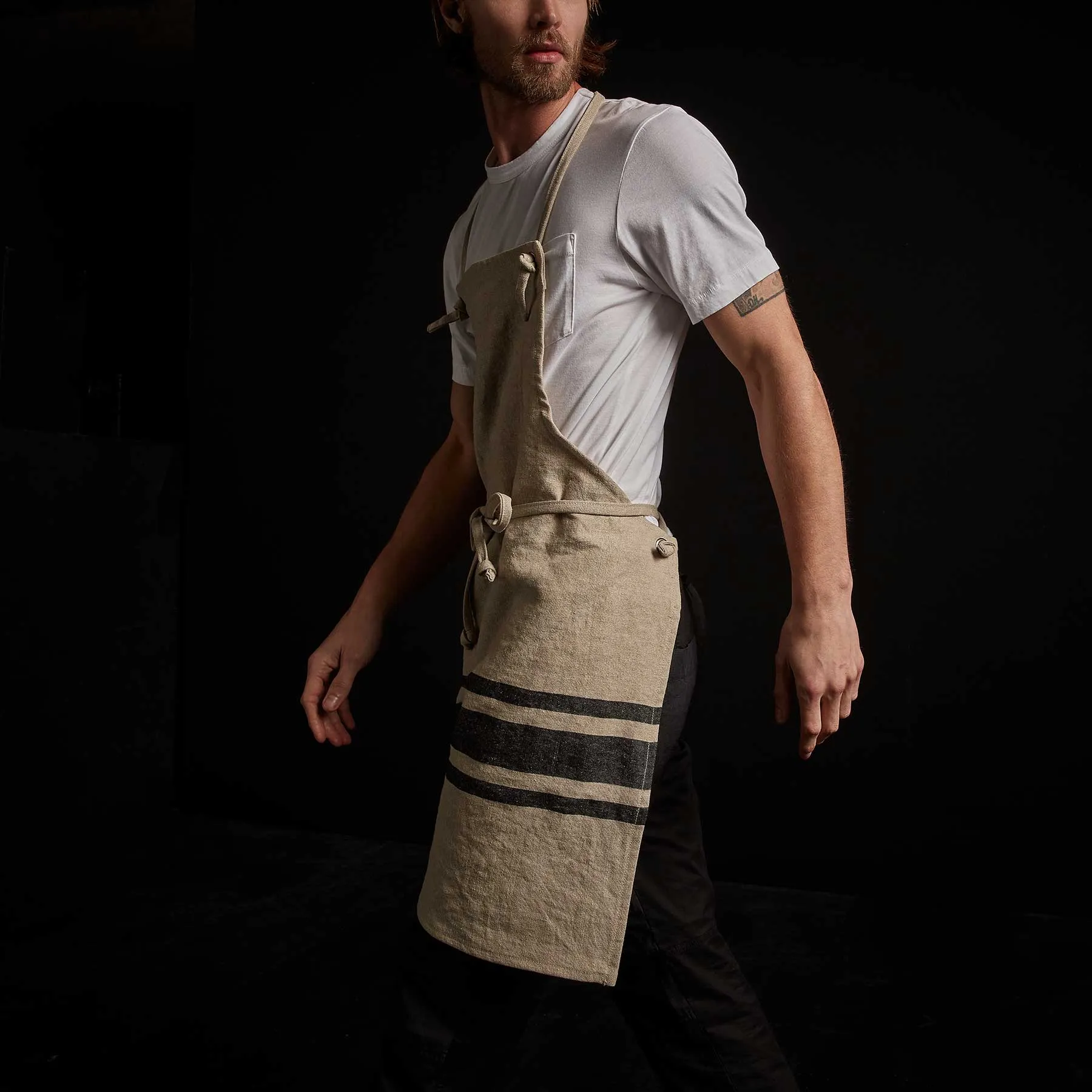 Three Stripe Chef's Apron - Natural/Black