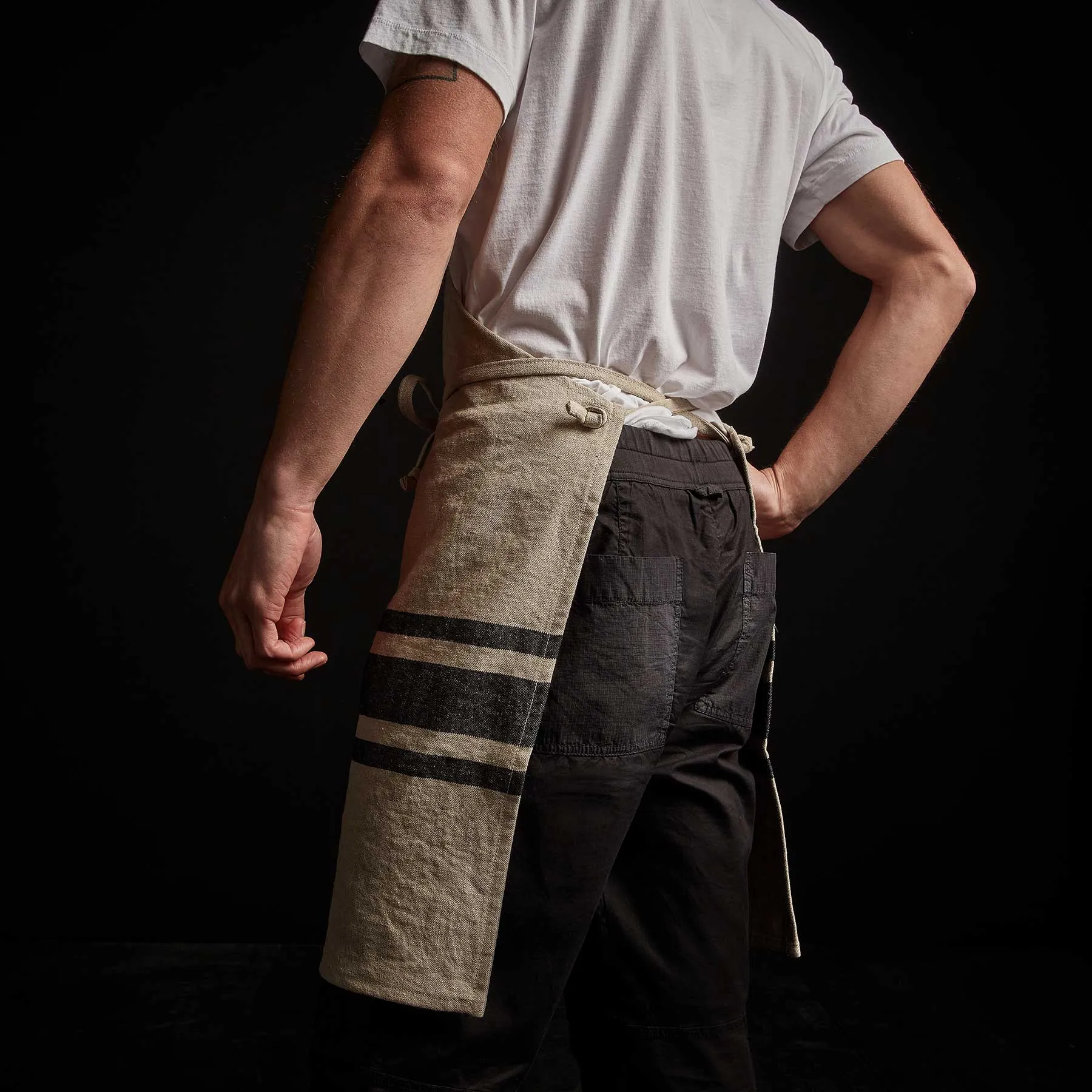 Three Stripe Chef's Apron - Natural/Black