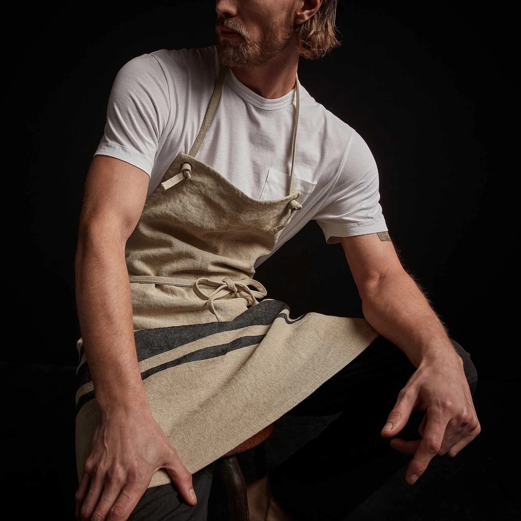 Three Stripe Chef's Apron - Natural/Black