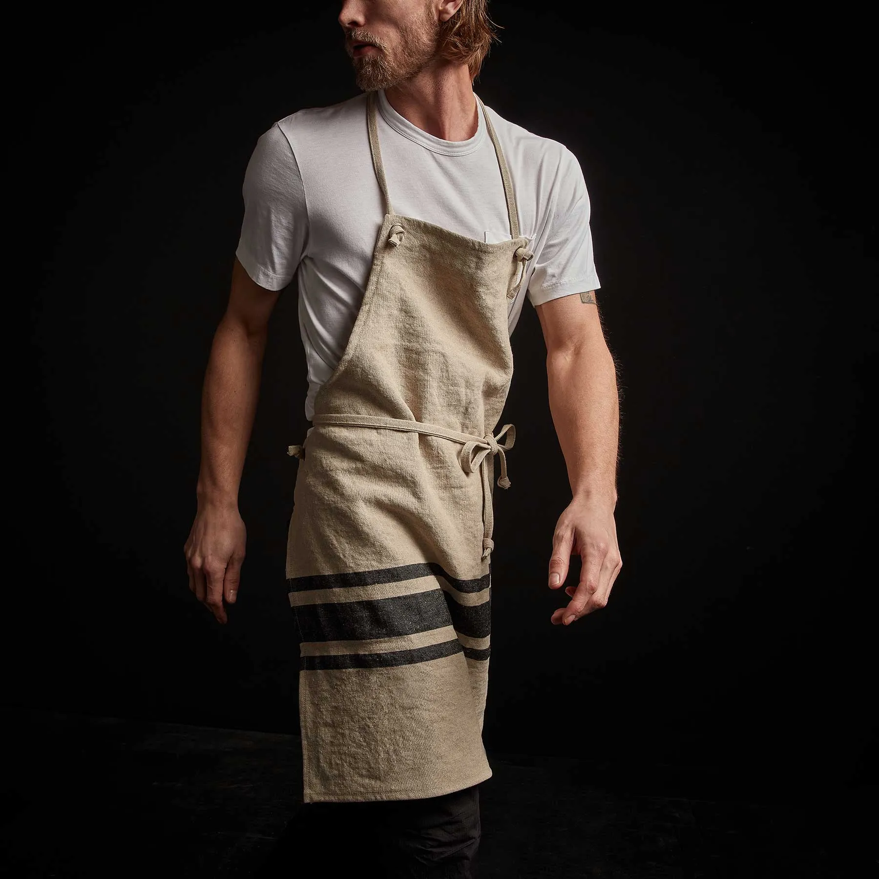 Three Stripe Chef's Apron - Natural/Black