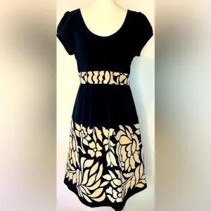 Tibi  New York NWT Women’s Black and Cream Floral Accent Silk Puff Dress…