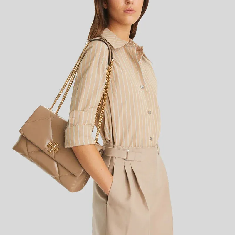 TORY BURCH Kira Diamond Quilt Convertible Shoulder Bag Taupe Oak RB-154704
