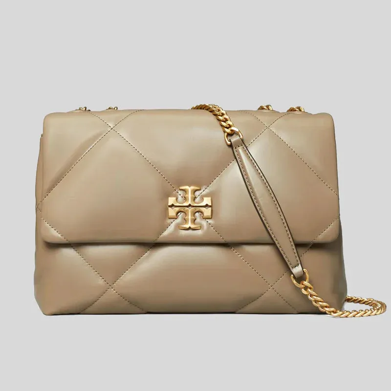 TORY BURCH Kira Diamond Quilt Convertible Shoulder Bag Taupe Oak RB-154704