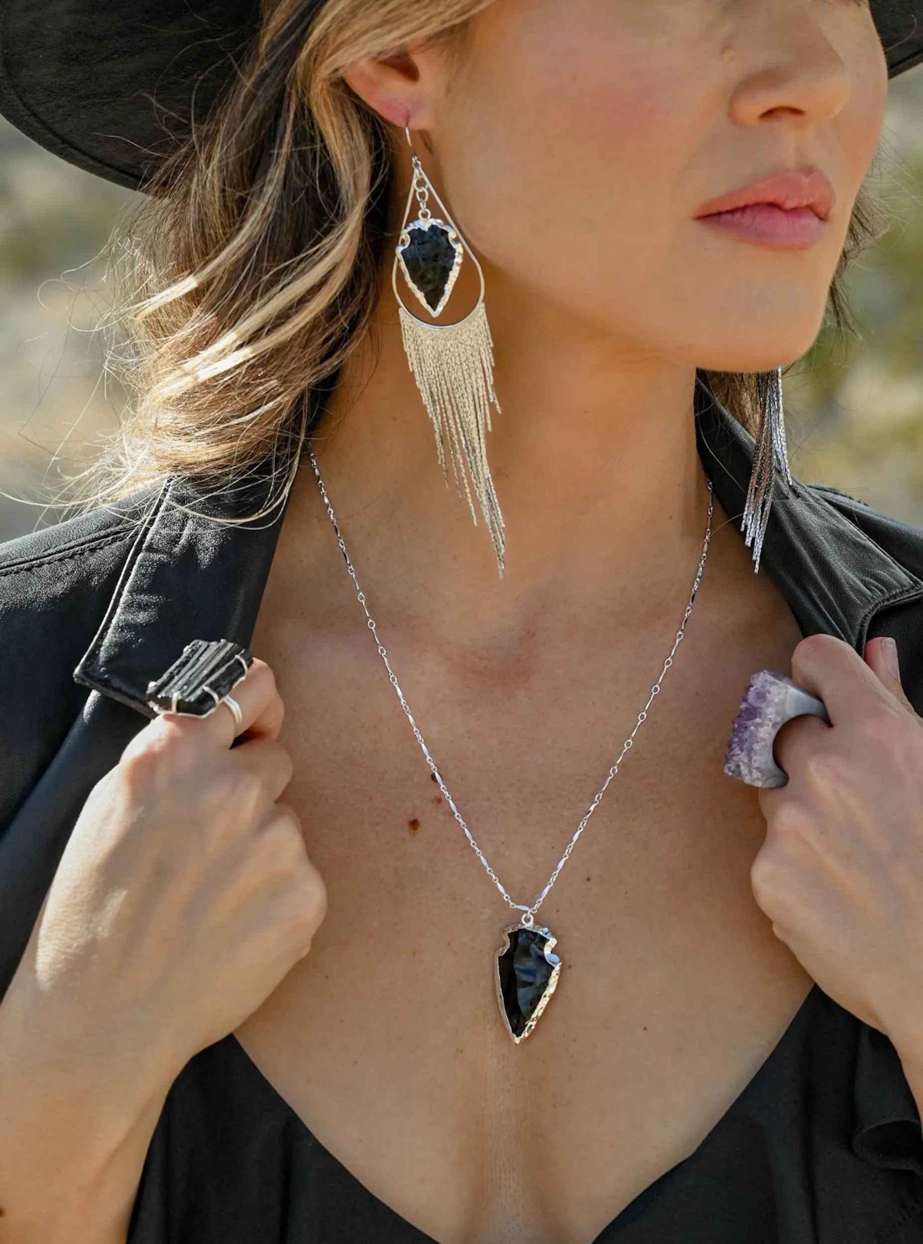 Transforming My Energy Obsidian Silver Earrings