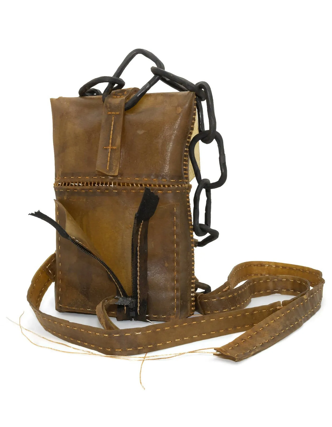 transparent horse leather open seam cross body bag