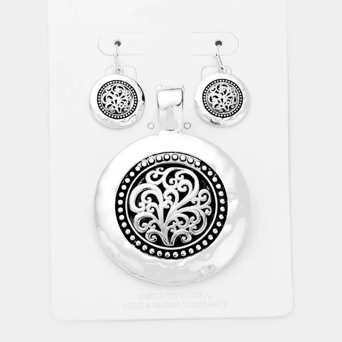Tree Pattern Hammered Pendant Set