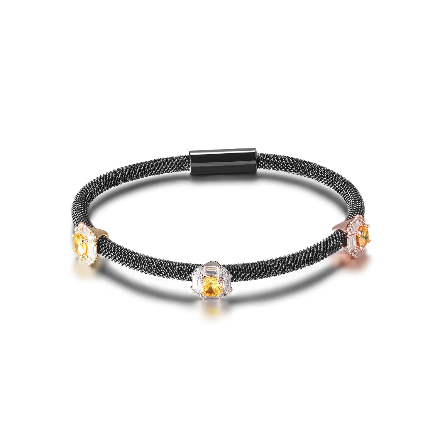 Tricolor PAVÉ SQUARE STATION BANGLE