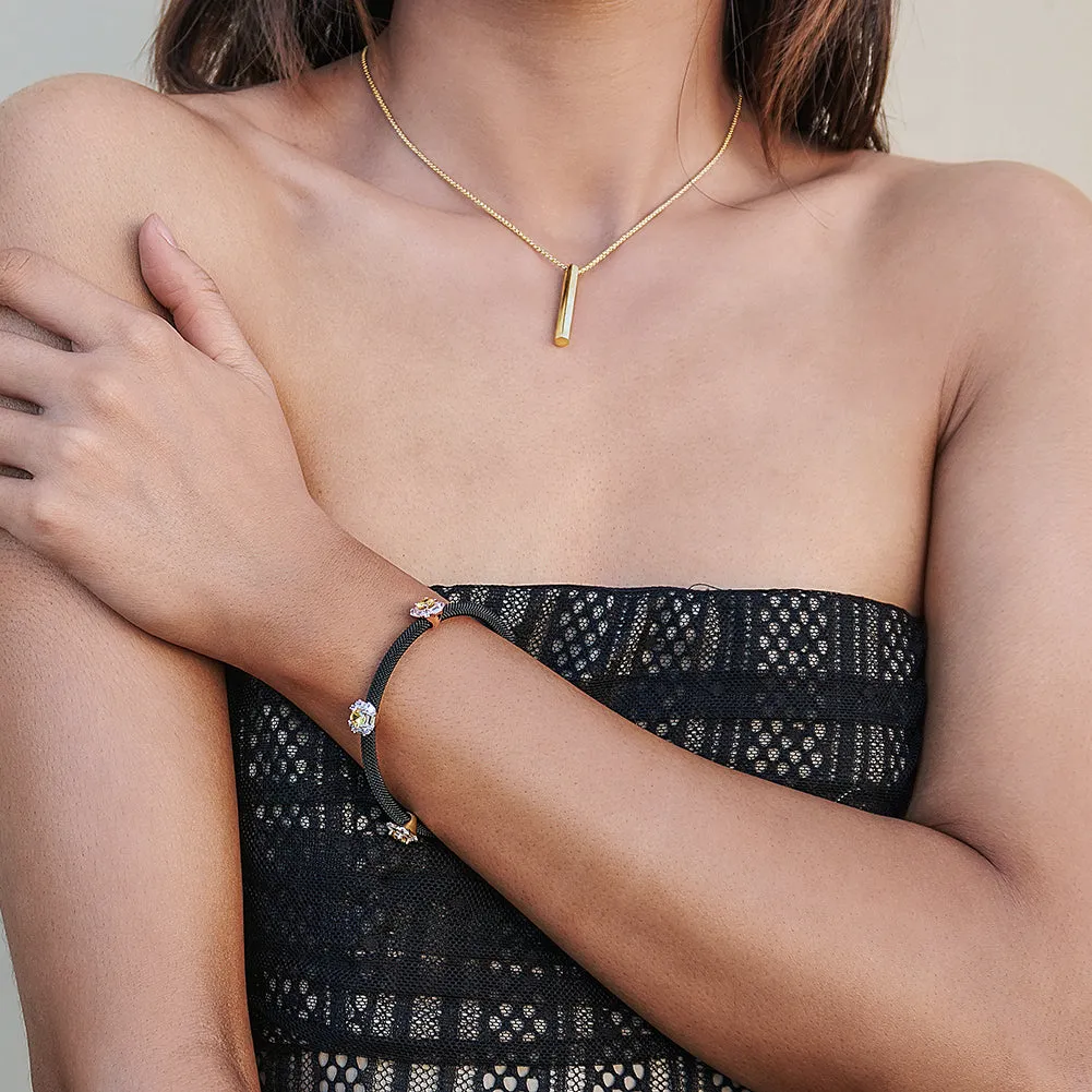 Tricolor PAVÉ SQUARE STATION BANGLE