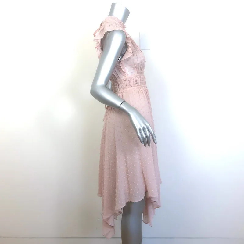 Ulla Johnson Jules Asymmetric Midi Dress Dusty Rose Swiss Dot Size 2
