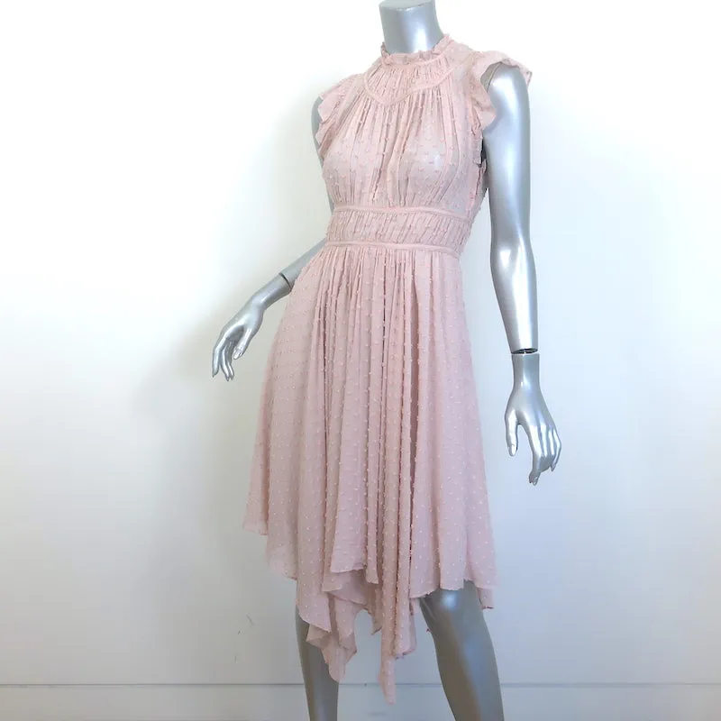 Ulla Johnson Jules Asymmetric Midi Dress Dusty Rose Swiss Dot Size 2