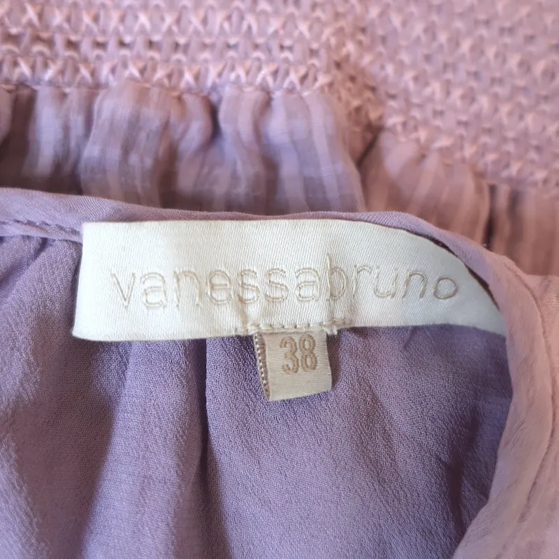Vanessa Bruno Mini Dress Romea Lavender Smocked Seersucker Size 38 Short Sleeve
