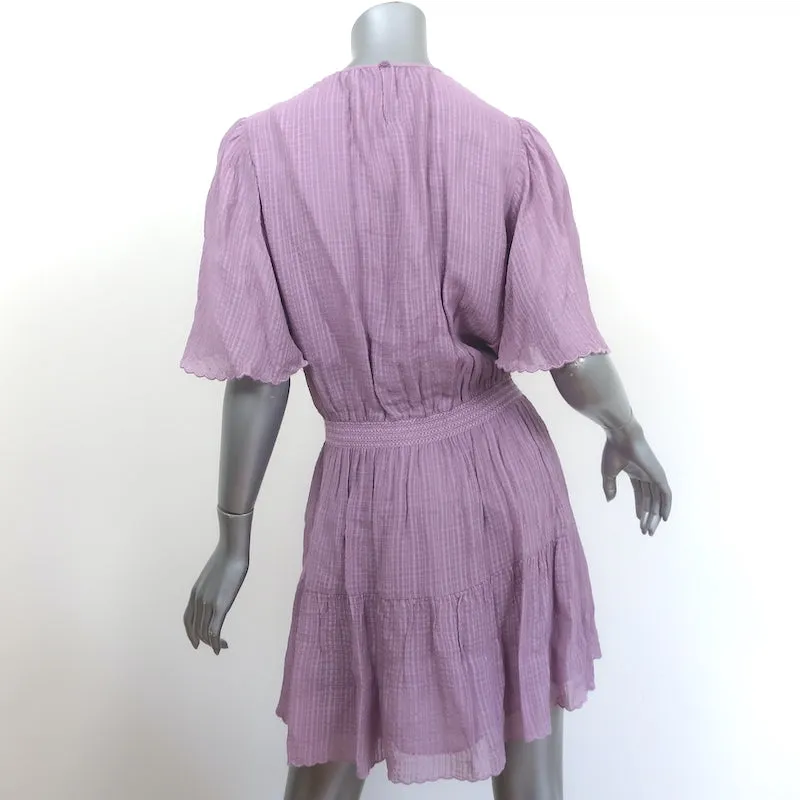 Vanessa Bruno Mini Dress Romea Lavender Smocked Seersucker Size 38 Short Sleeve
