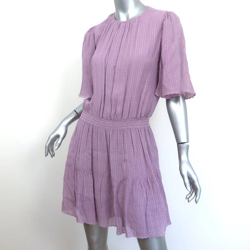 Vanessa Bruno Mini Dress Romea Lavender Smocked Seersucker Size 38 Short Sleeve