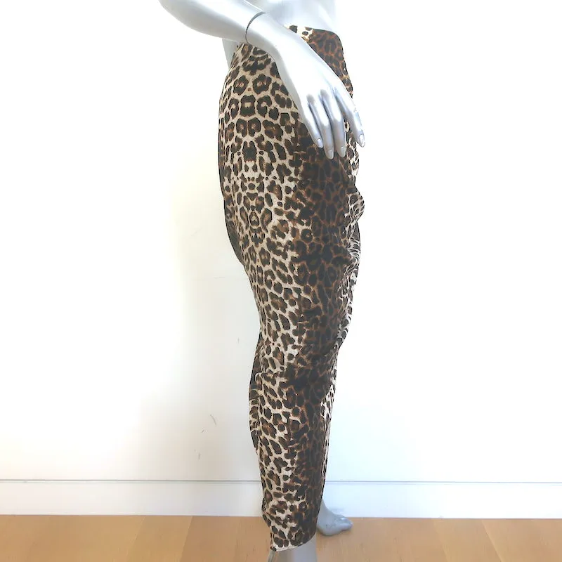 Veronica Beard Ari Leopard Print Ruched Skirt Brown Stretch Silk Size 10