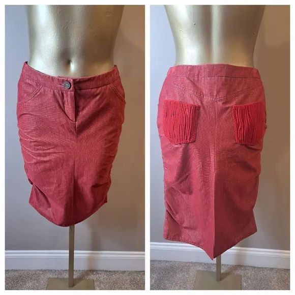 Versus Versace Red Lightweight Corduroy Ruched Pencil Skirt