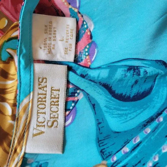 Victorias Secret Gold Label Floral Silk Nightgown  Large Turquoise