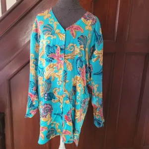 Victorias Secret Gold Label Floral Silk Nightgown  Large Turquoise