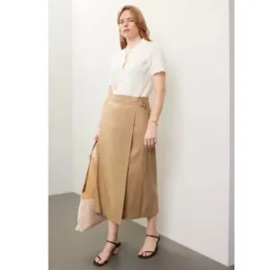 Vince Buckle Wrap Skirt Tan Size 14