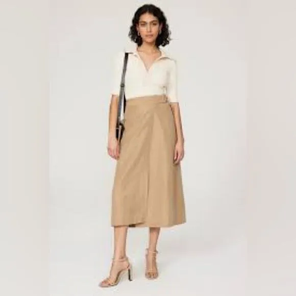 Vince Buckle Wrap Skirt Tan Size 14