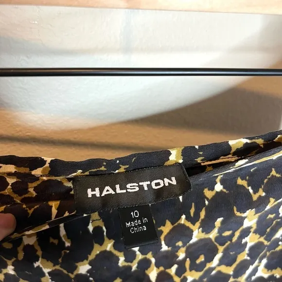 Vintage Halston Silk Animal Leopard Cheetah Print Maxi Skirt Womens Size Medium