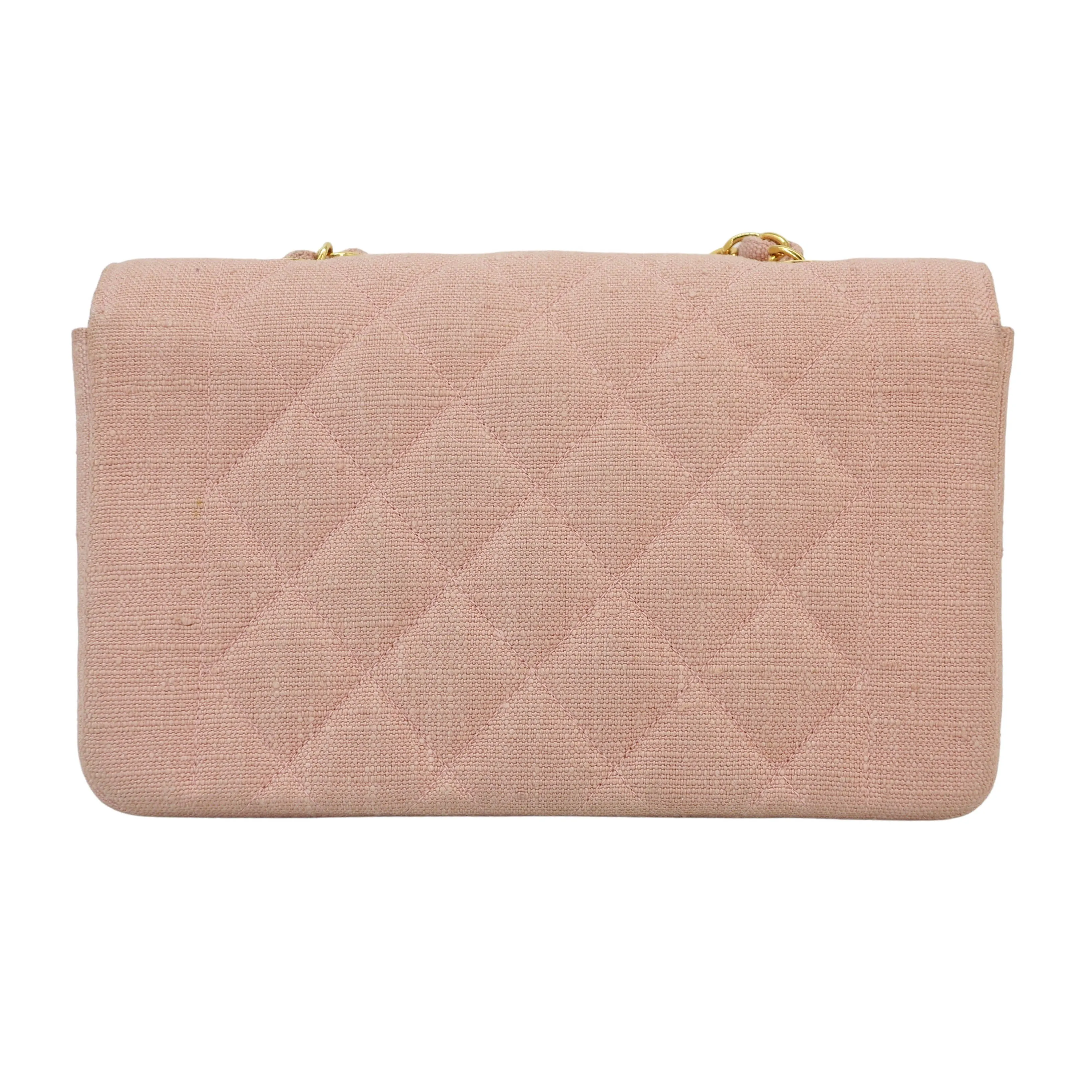 Vintage Small Diana Flap Bag in Pink Linen