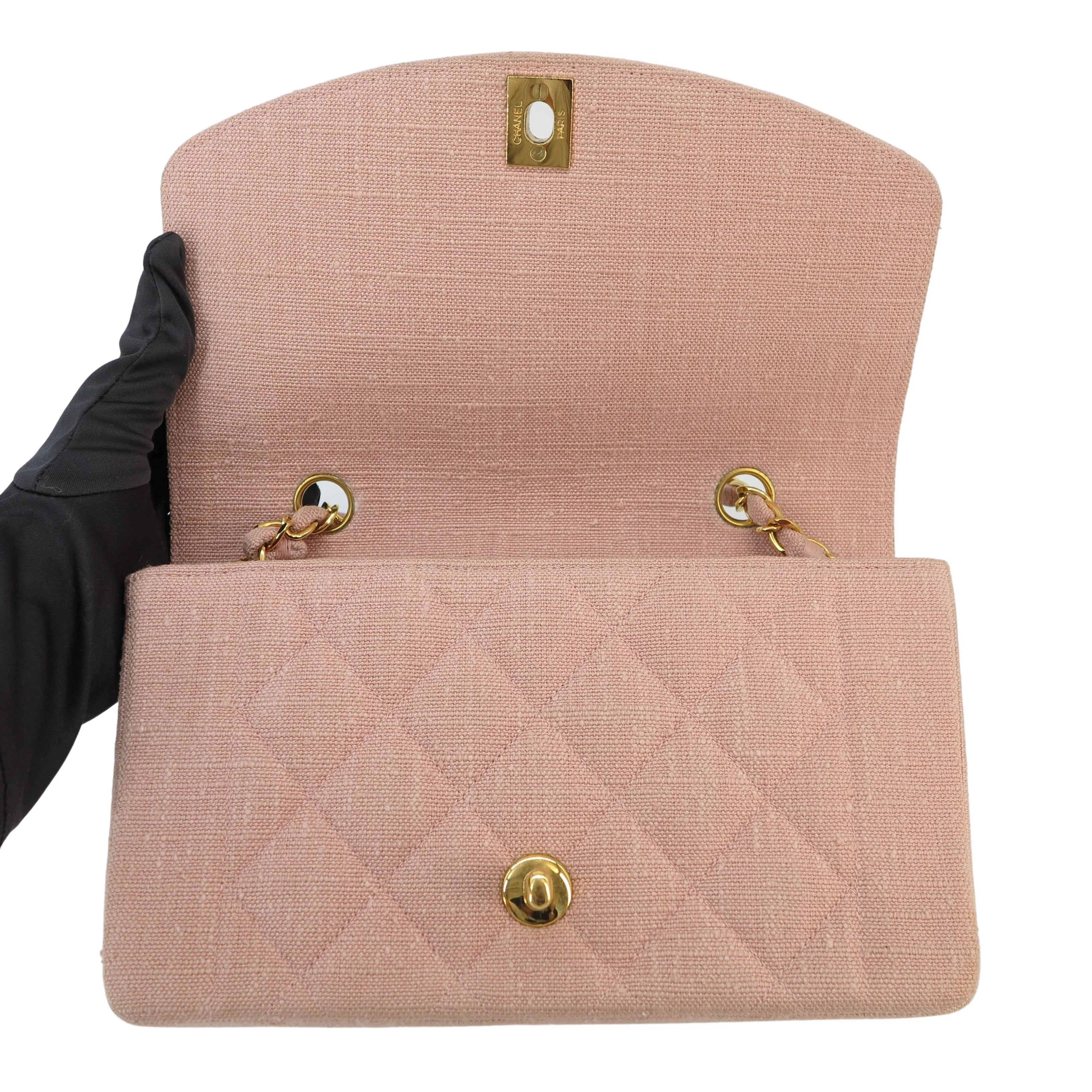 Vintage Small Diana Flap Bag in Pink Linen