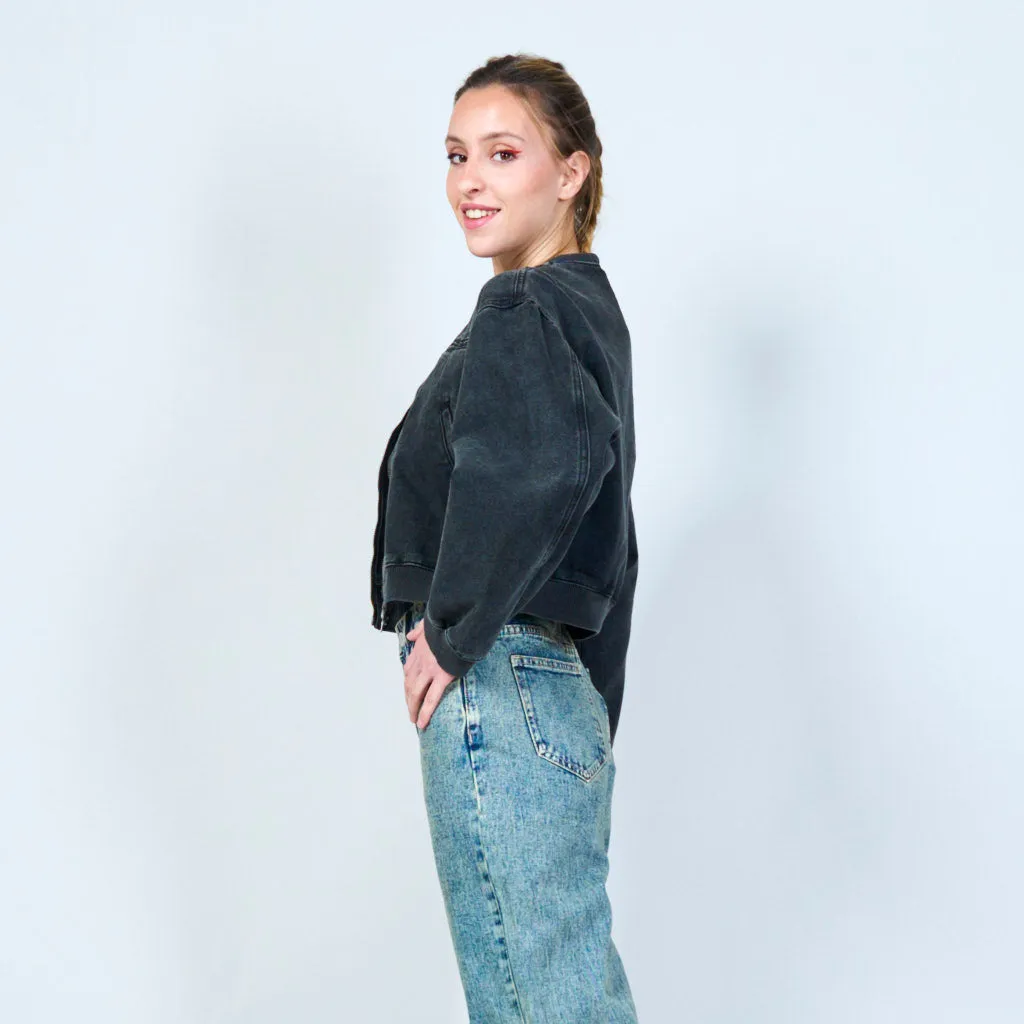 Vintage Washed Black Denim Bomber