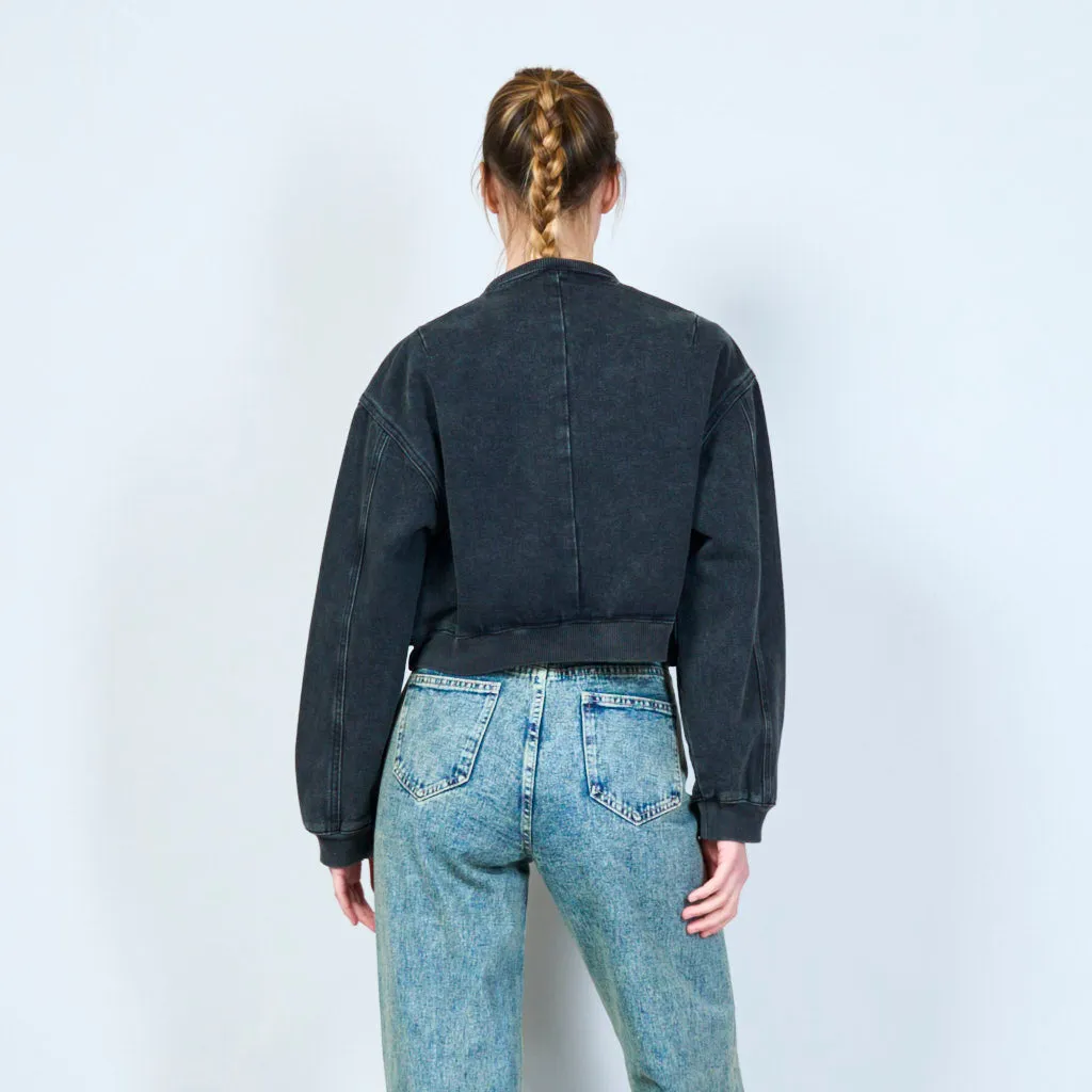 Vintage Washed Black Denim Bomber