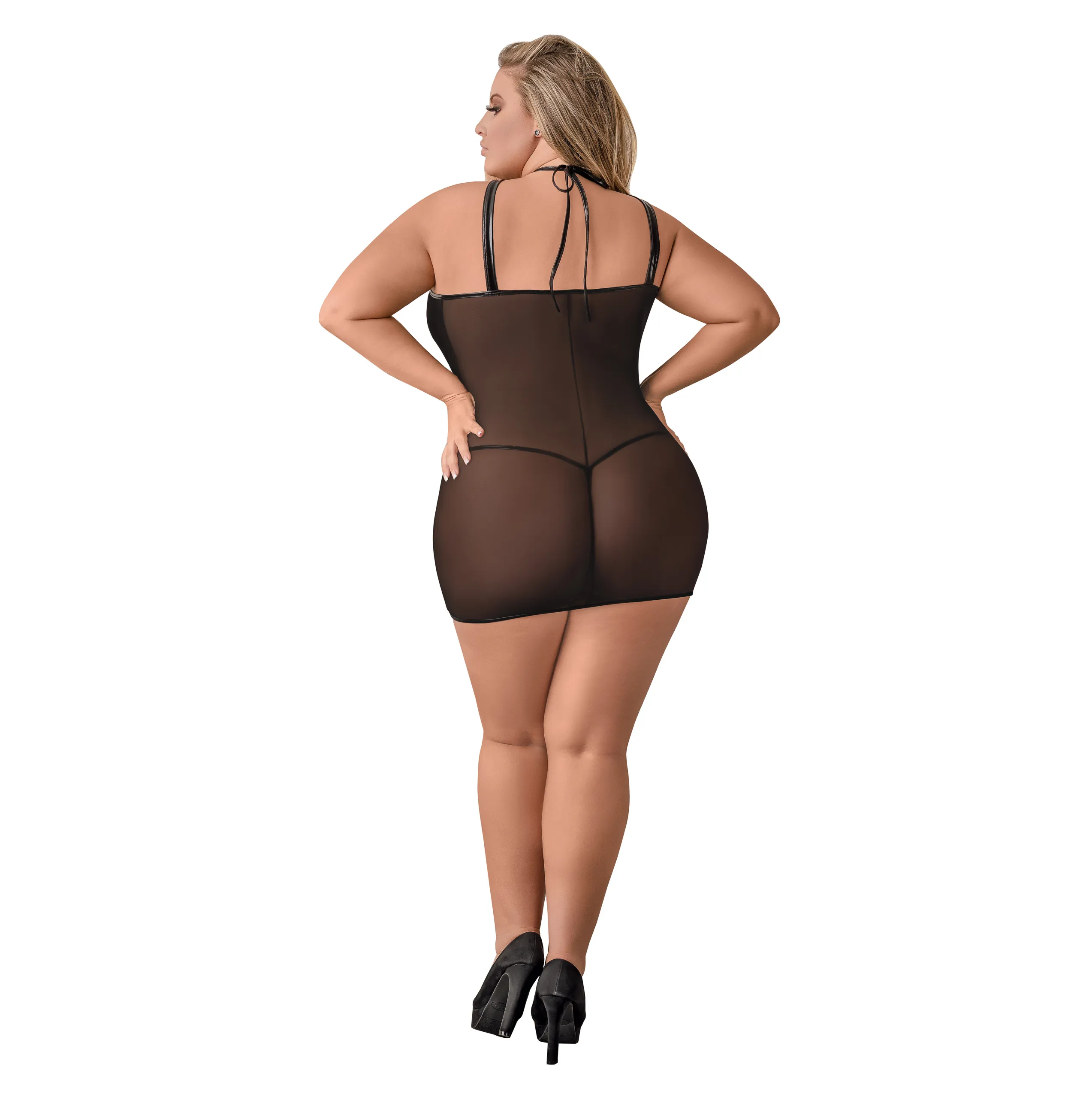Vixen Mesh Strappy Chemise & G-String Black Plus