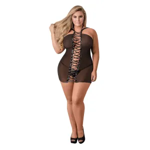 Vixen Mesh Strappy Chemise & G-String Black Plus