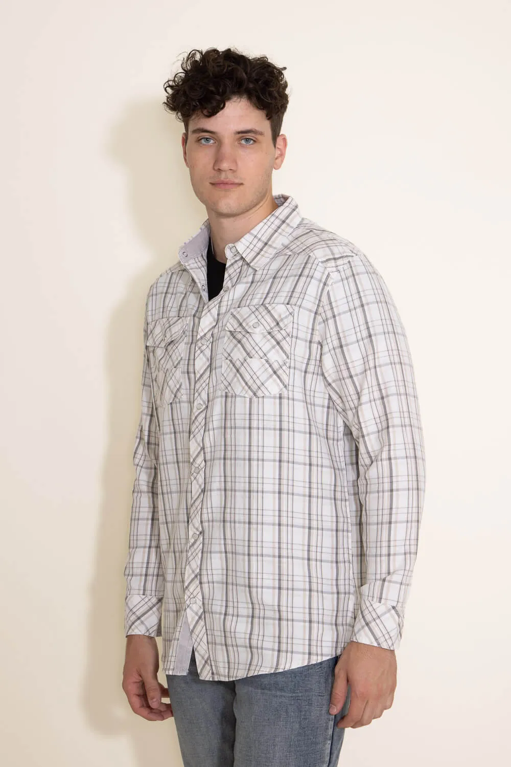 Western Woven Plaid Shirt for Men in Off White | RW37-DF31-OWHT