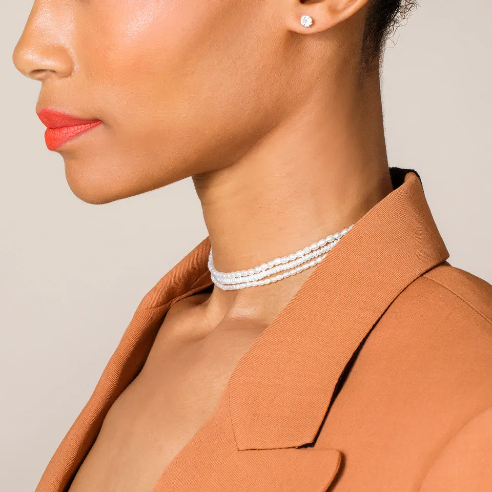 White Oval Seed Pearl Choker Necklace