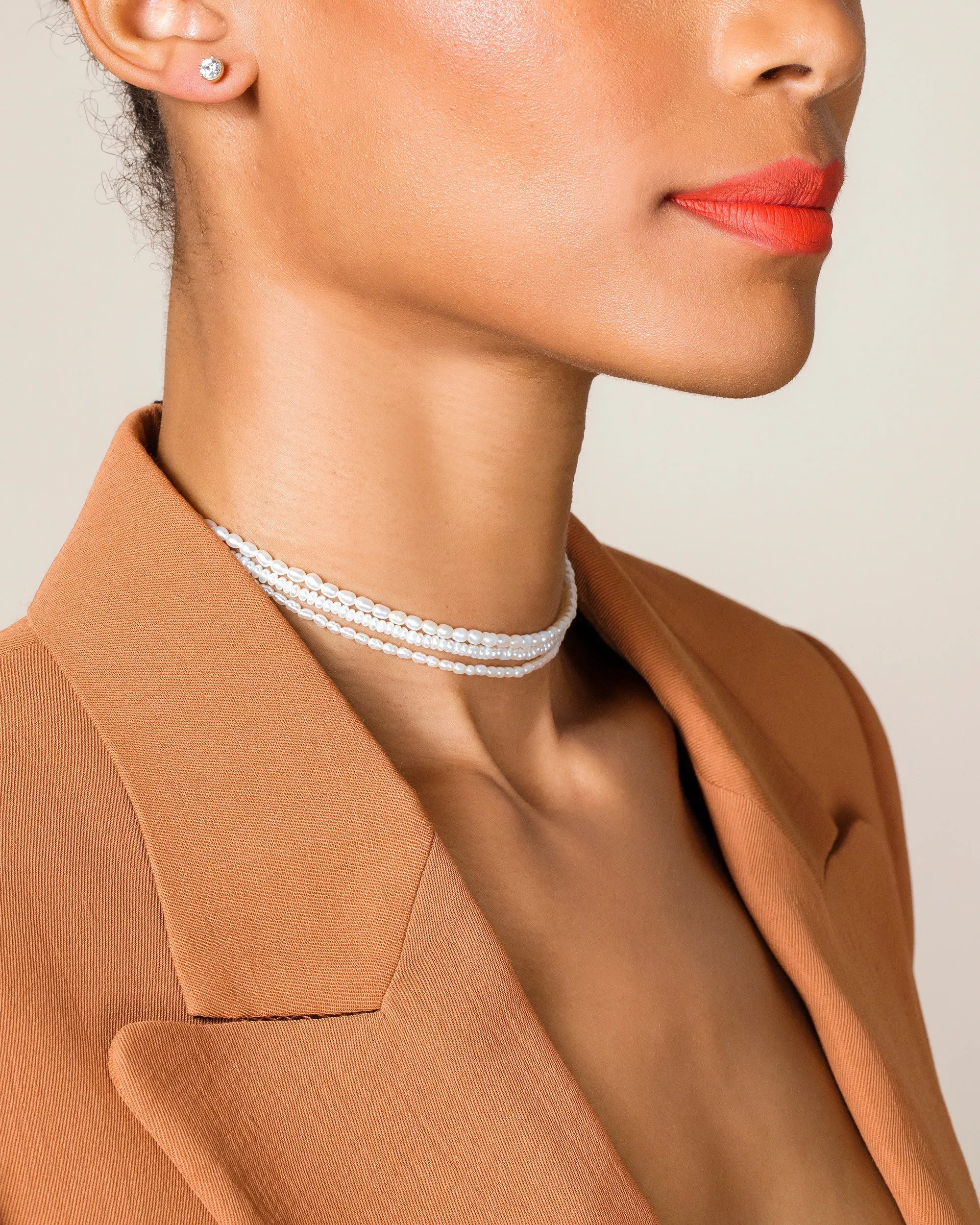 White Oval Seed Pearl Choker Necklace
