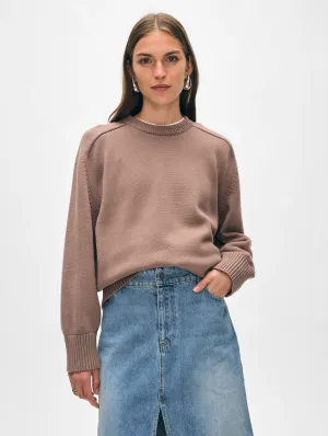 White   Warren - Organic Cotton Saddle Sleeve Crewneck Sweater - Mocha
