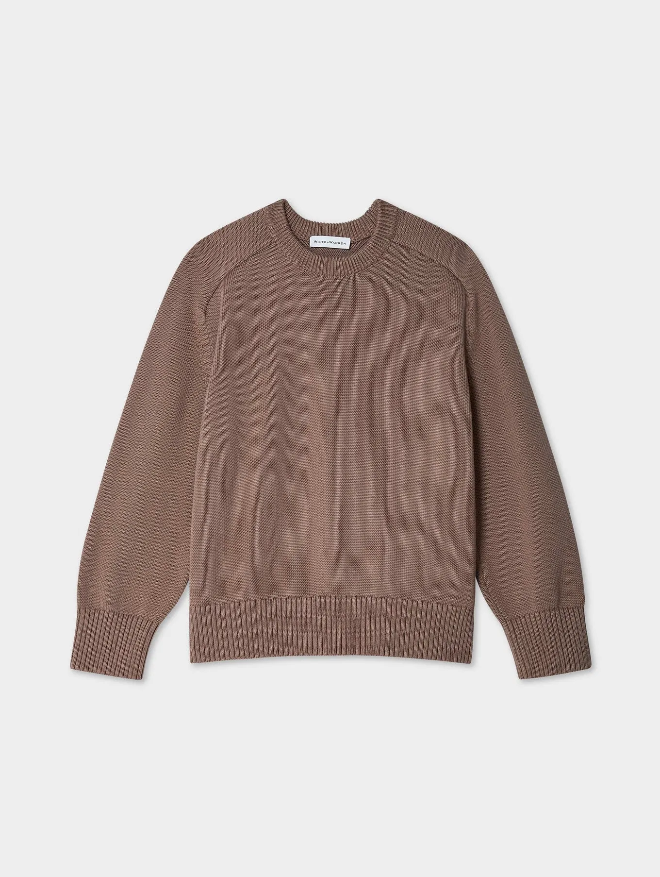 White   Warren - Organic Cotton Saddle Sleeve Crewneck Sweater - Mocha
