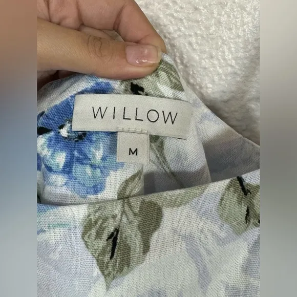 Willow Raissa Linen Blend Blue Purple Floral Strap Mini Dress Women’s Medium