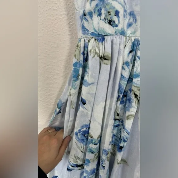 Willow Raissa Linen Blend Blue Purple Floral Strap Mini Dress Women’s Medium