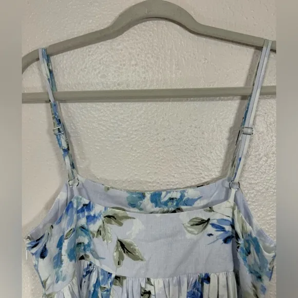 Willow Raissa Linen Blend Blue Purple Floral Strap Mini Dress Women’s Medium