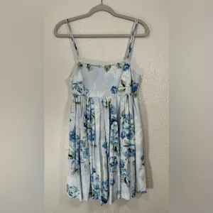 Willow Raissa Linen Blend Blue Purple Floral Strap Mini Dress Women’s Medium