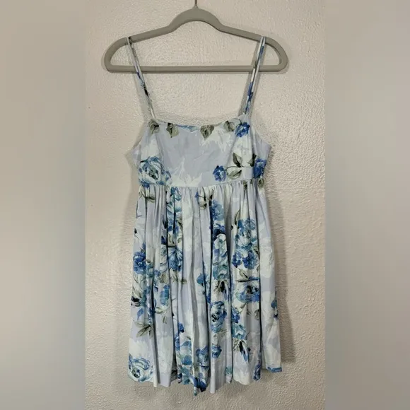 Willow Raissa Linen Blend Blue Purple Floral Strap Mini Dress Women’s Medium