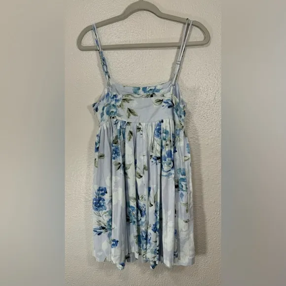 Willow Raissa Linen Blend Blue Purple Floral Strap Mini Dress Women’s Medium