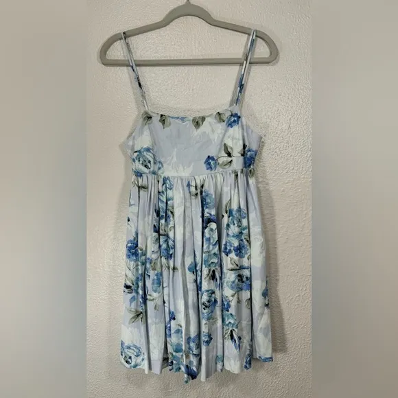 Willow Raissa Linen Blend Blue Purple Floral Strap Mini Dress Women’s Medium