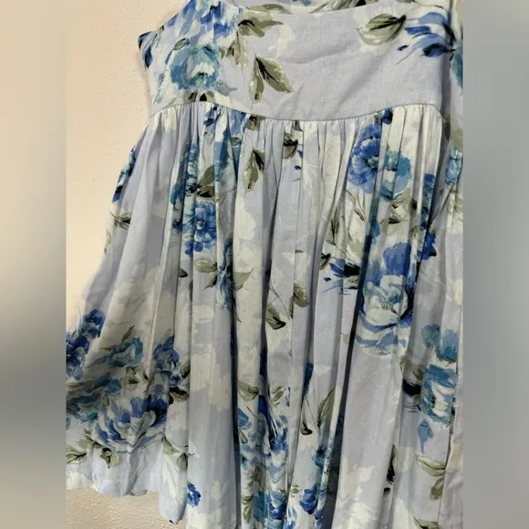 Willow Raissa Linen Blend Blue Purple Floral Strap Mini Dress Women’s Medium