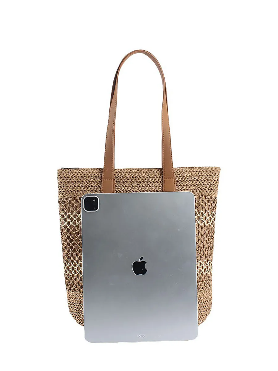Women Summer Straw Weave Colorblock Shoulder Bag