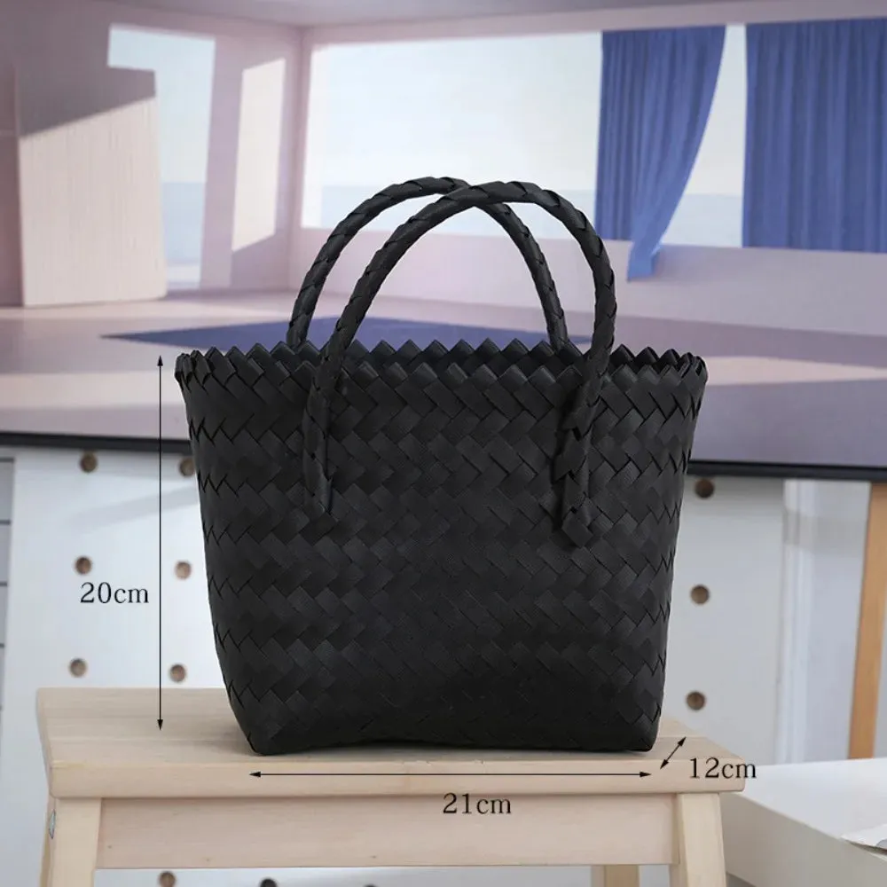 Women Woven Large Capacity Bamboo Handle Handbags Crochet Bag Casual Female Shopping Tote Bags Vacation Beach Bag