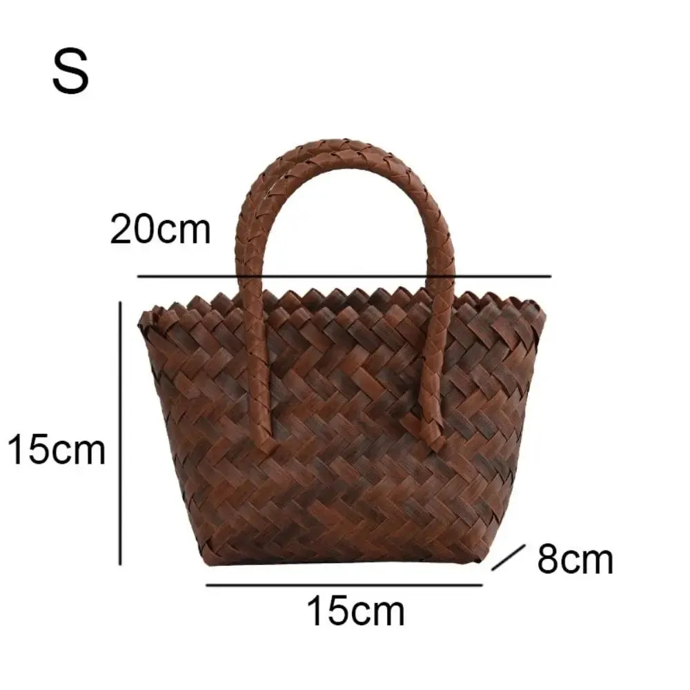 Women Woven Large Capacity Bamboo Handle Handbags Crochet Bag Casual Female Shopping Tote Bags Vacation Beach Bag