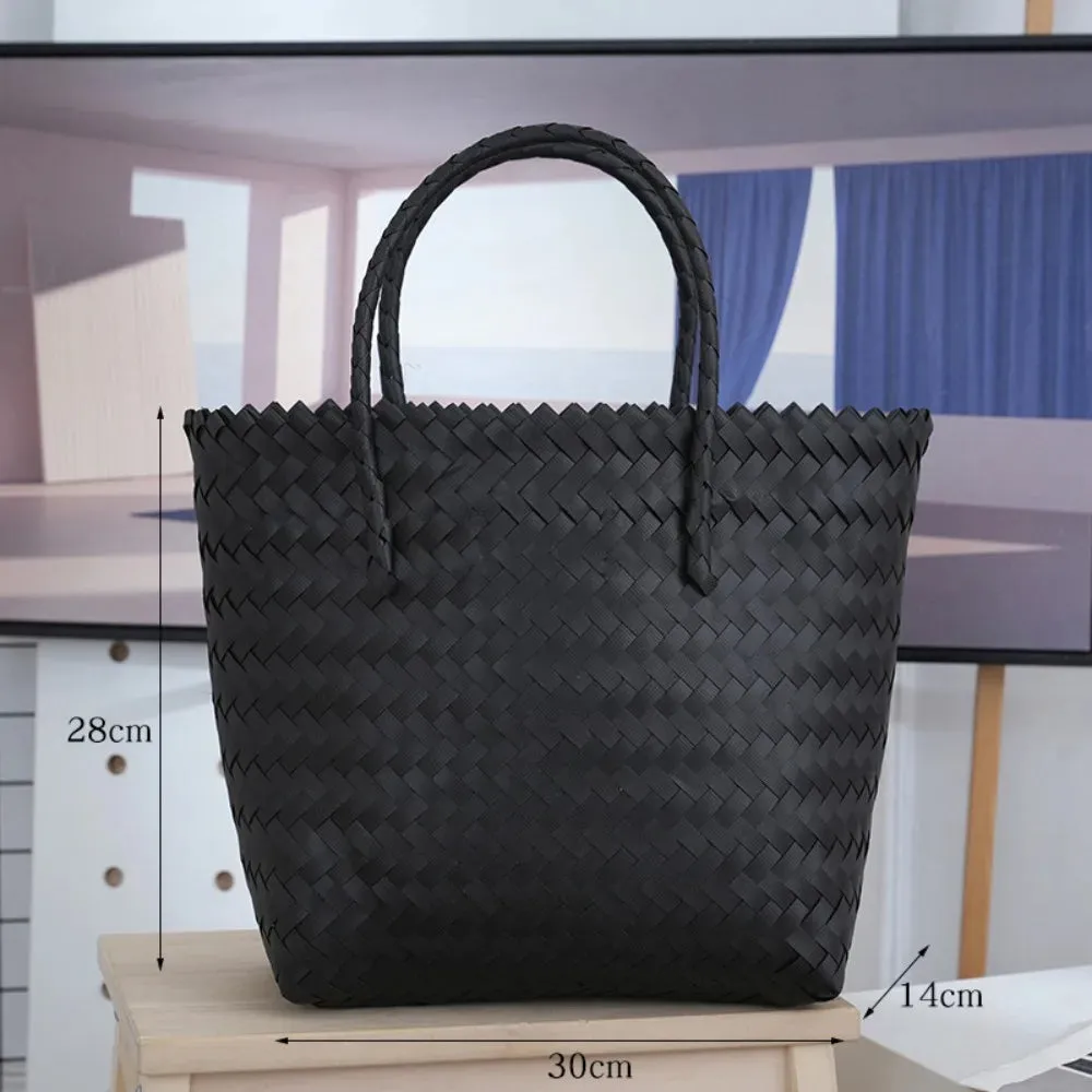 Women Woven Large Capacity Bamboo Handle Handbags Crochet Bag Casual Female Shopping Tote Bags Vacation Beach Bag