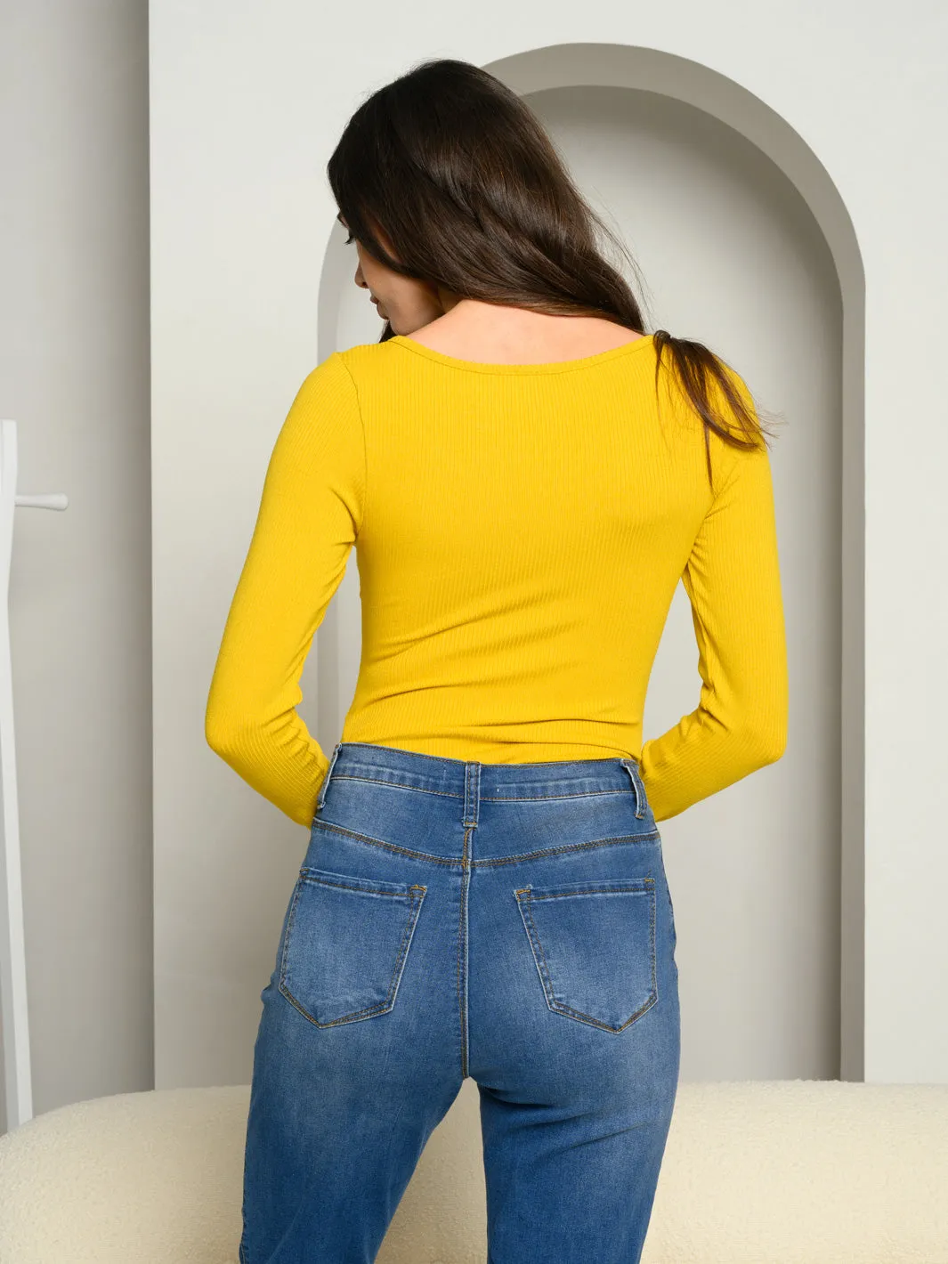 WOMEN'S LONG SLEEVE SIDE RUCHED BODYSUIT