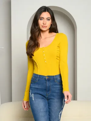 WOMEN'S LONG SLEEVE SIDE RUCHED BODYSUIT