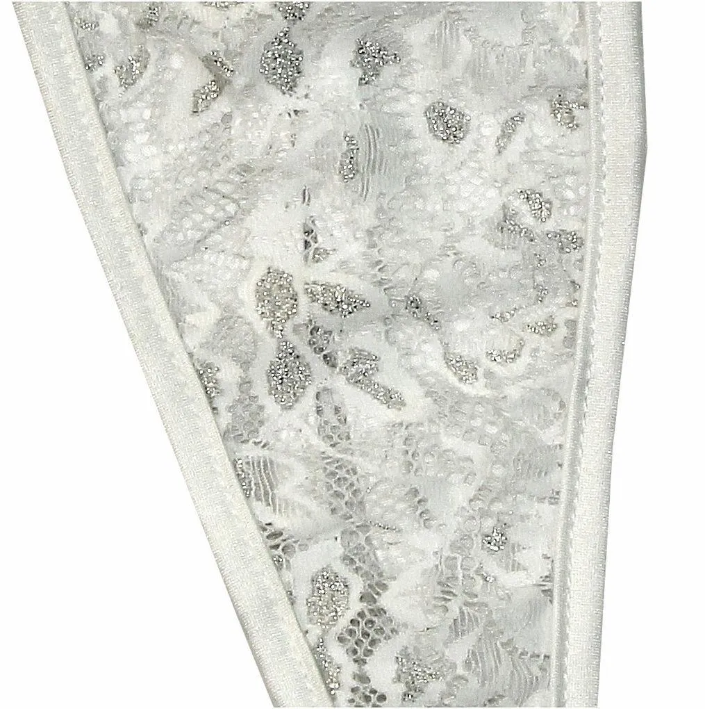 Women's Plus Size White Long Nightgown Mesh and Scalloped Silver Lace